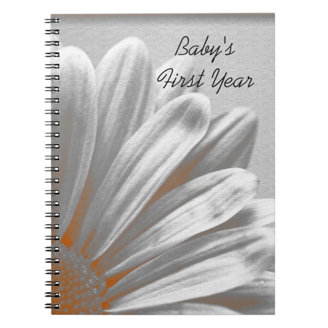 Orange Floral Highlight Baby's First Year Notizblock (Vorderseite)