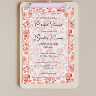 Orange Floral Imprimer Invitation de douche nuptia