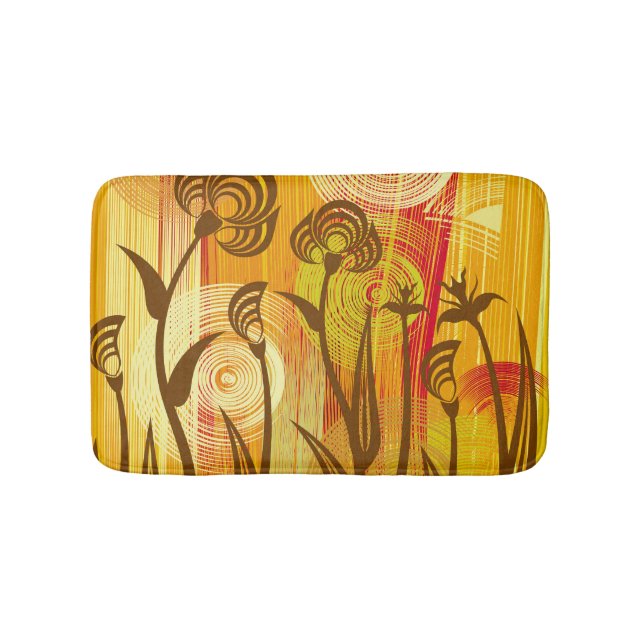 Orange Floral: Lebhaftes Hintergrundmuster Badematte (Vorderseite)