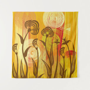 Orange Floral: Lebhaftes Hintergrundmuster Wandteppich