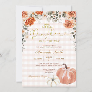 Orange Floral Little Pumpkin Gingham Baby Shower Einladung