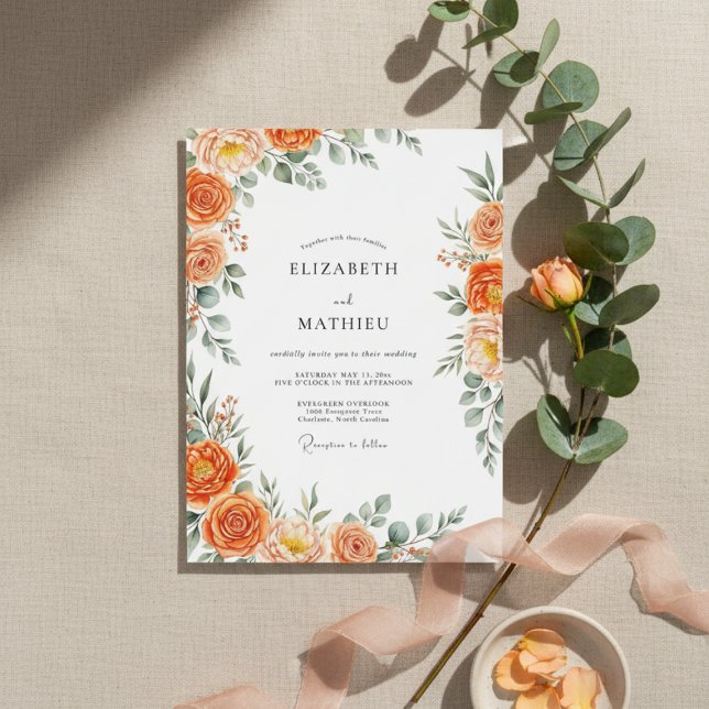 Orange Floral Painterly Flourish Wedding Einladung (Von Creator hochgeladen)