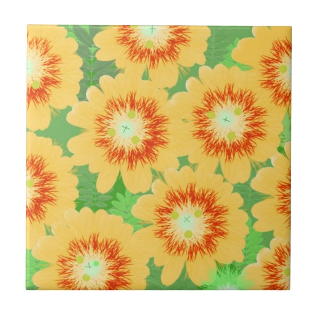 Orange Floral Pattern Fliese (Vorderseite)