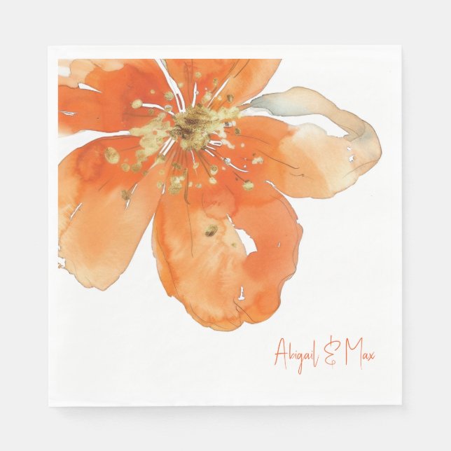Orange Floral Personalisiert Wedding Luncheon Serviette (Vorderseite)