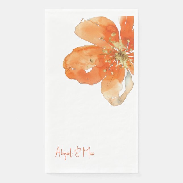 Orange Floral Personalisiert Wedding Serviette (Vorderseite)