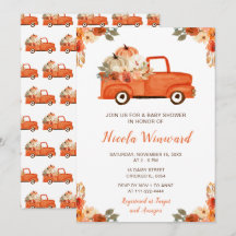 Orange Floral Pumpkin Truck Baby Dusche