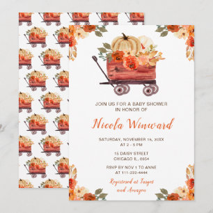 Orange Floral Pumpkin Truck Baby Dusche Einladung
