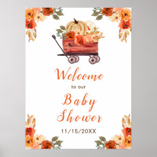 Orange Floral Pumpkin Truck Baby Dusche Poster