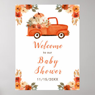 Orange Floral Pumpkin Truck Baby Dusche Poster