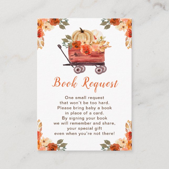 Orange Floral Pumpkin Truck Baby Show Book Request Begleitkarte (Vorderseite)