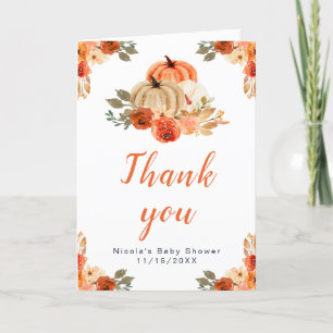 Orange Floral Pumpkins Baby Dusche Dankeskarte