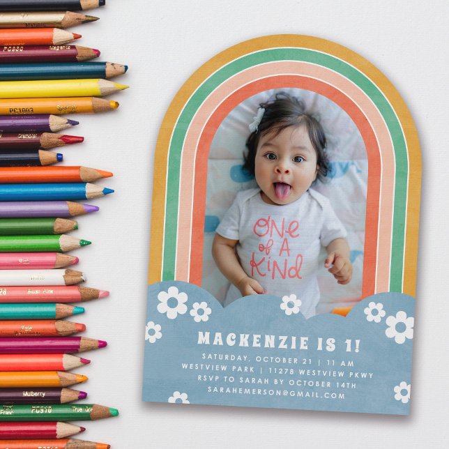 Orange Floral Rainbow Kid's Birthday Einladung (Von Creator hochgeladen)