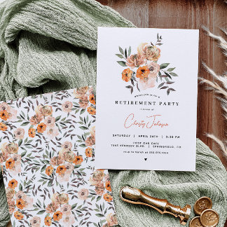 Orange Floral Retirement Party Einladung