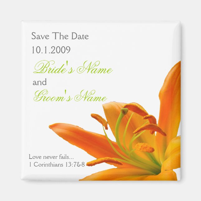 Orange Floral Save the Date magnet 3 (Vorne)