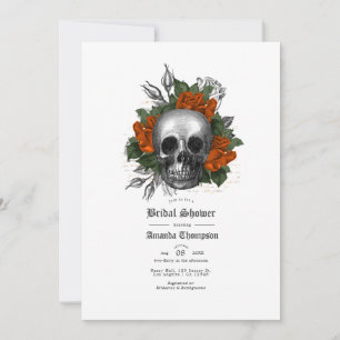 Orange Floral Skull Gothic Brautparty Einladung