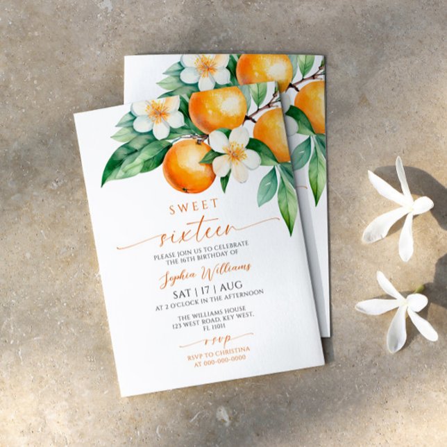 Orange Floral Sweet 16 Anniversaire Invitation (Créateur téléchargé)
