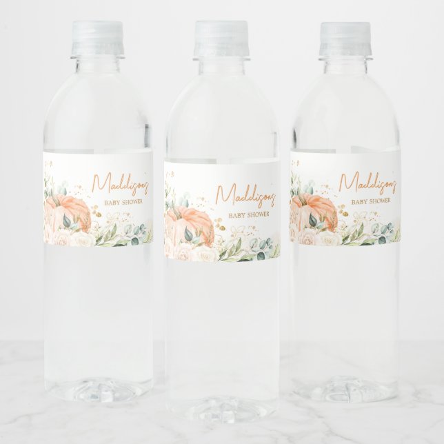 Orange Floral Sweet Little Pumpkin Baby Dusche (Flaschen)