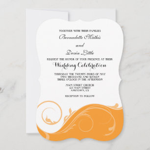 Orange floral Swirl Bracket Wedites Einladungen