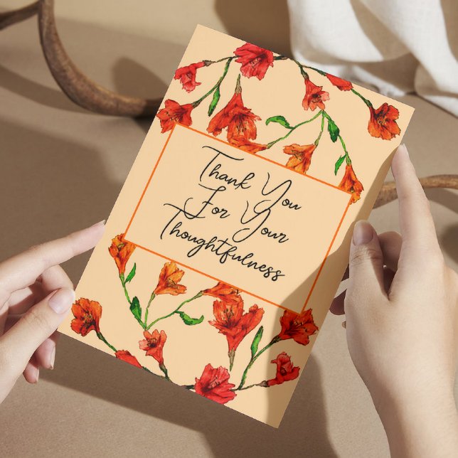 Orange Floral Watercolor Hochzeit Dankeskarte (Von Creator hochgeladen)