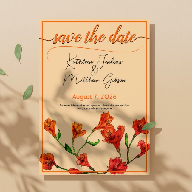 Orange Floral Watercolor Hochzeit Save The Date (Von Creator hochgeladen)