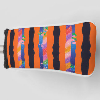Orange Floral Wavy Stripe Pattern Golf Headcover