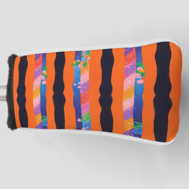 Orange Floral Wavy Stripe Pattern Golf Headcover (Vorderseite)