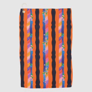 Orange Floral Wavy Stripe Pattern Golfhandtuch