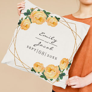Orange Floral Wed Eleganter Gold Glitzer Geometris Kissen