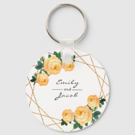 Orange Floral Wed Eleganter Gold Glitzer Geometris Schlüsselanhänger