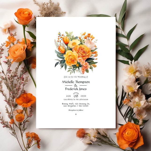 Orange Floral Wedding Einladung (Von Creator hochgeladen)