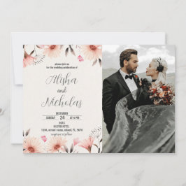 Orange Floral Wedding Einladungen mit Foto