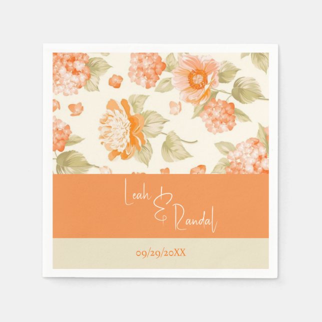 Orange Floral Wedding Paper Cocktail Napkins Serviette (Vorderseite)