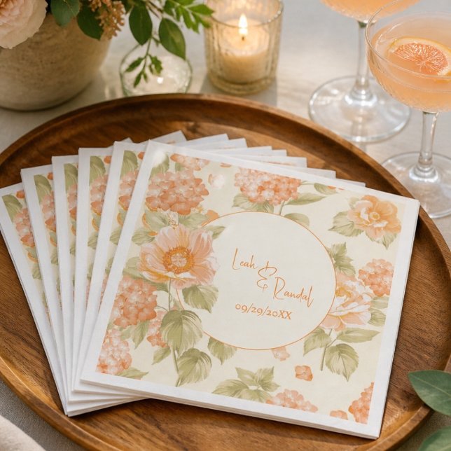 Orange Floral Wedding Paper Dinner Napkins Serviette (Von Creator hochgeladen)