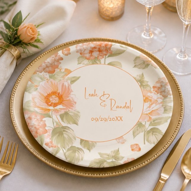 Orange Floral Wedding Pappteller (Von Creator hochgeladen)