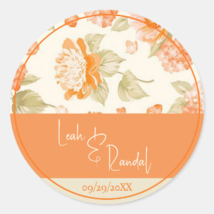Orange Floral Wedding Runder Aufkleber