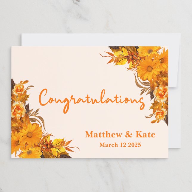 Orange Floral Wedding/Verlobung Herzlichen Glückwu Karte (Von Creator hochgeladen)