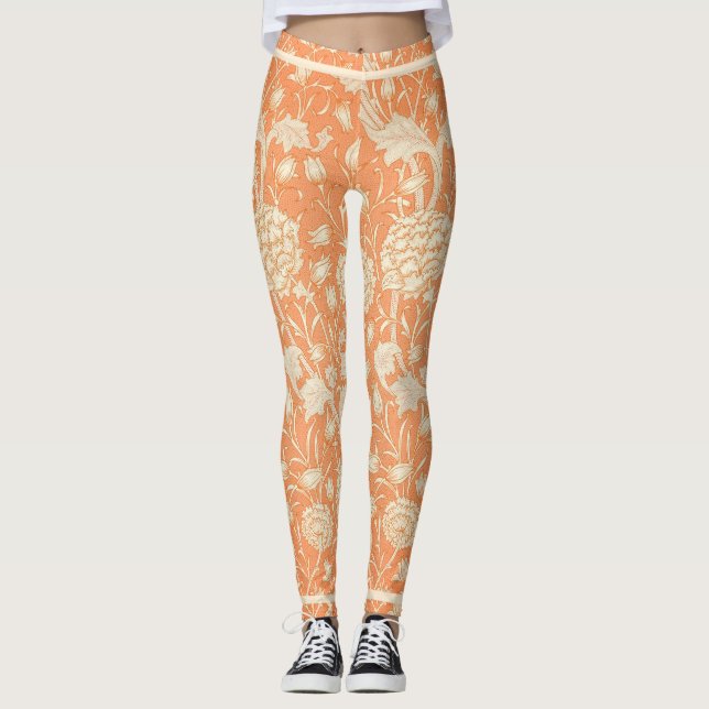 Orange Floral William Morris Leggings (Vorderseite)