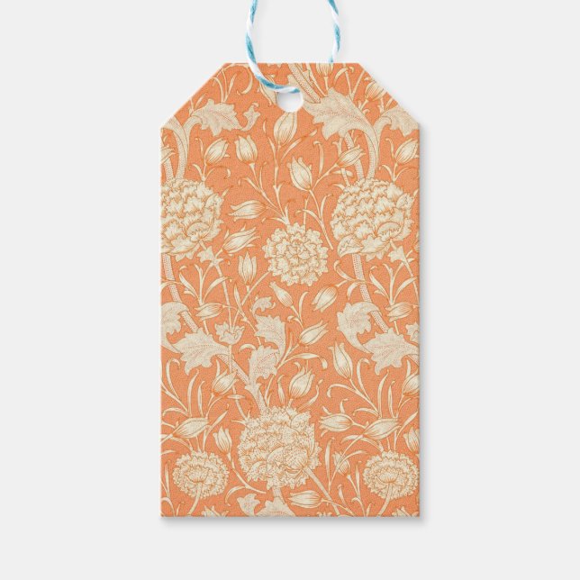 Orange Floral William Morris Pattern Geschenkanhänger (Vorderseite)