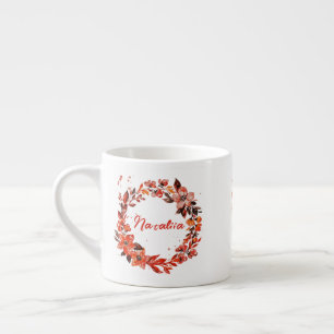 Orange Floral Wreath Individuelle Name Espressotasse
