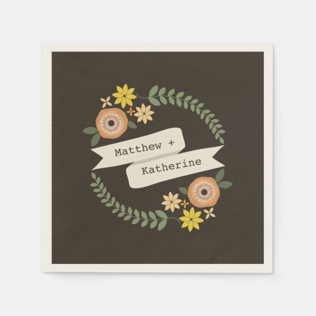 Orange Floral Wreath Wedding Napkins Serviette (Vorderseite)