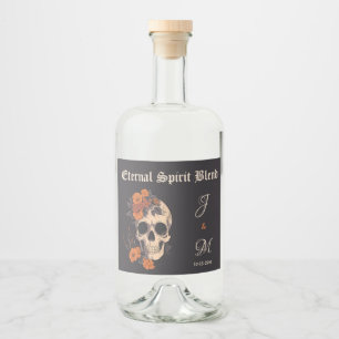 Orange Florales Elegantes Totenkopf-Monogramm-Hoch Alkoholflaschenetikett