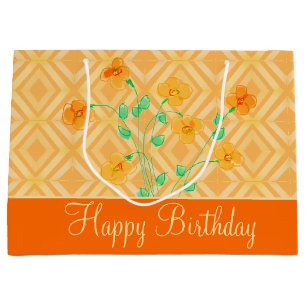 Orange Flower Happy Birthday Große Geschenktüte