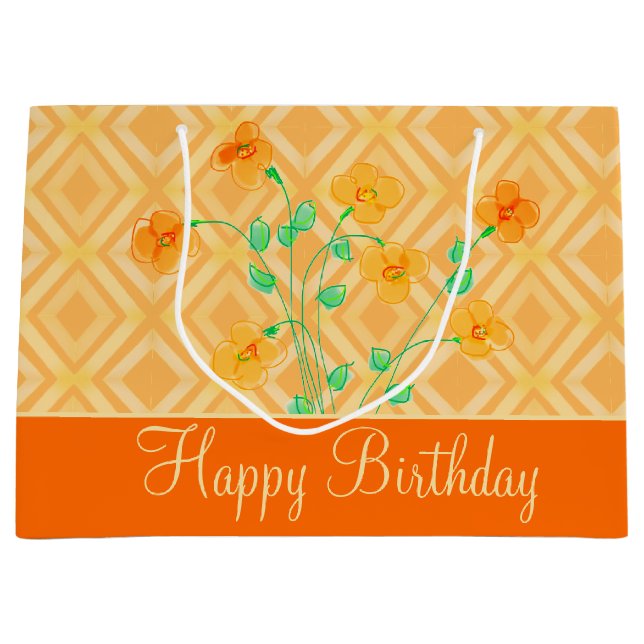 Orange Flower Happy Birthday Große Geschenktüte (Vorderseite)
