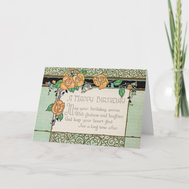 Orange Flowers Art Deco Rhyming Poem Birthday Card Karte (Vorderseite)