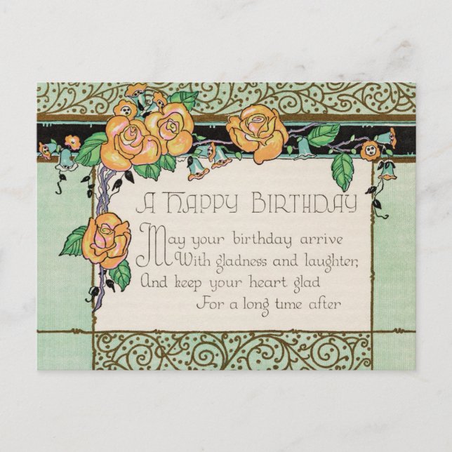 Orange Flowers Art Deco Rhyming Poem Birthday Card Postkarte (Vorderseite)