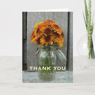 Orange Flowers & Barn Wood Thank You Card Dankeskarte