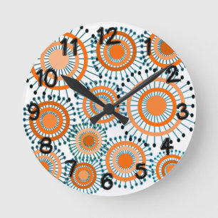 Orange Flowers  Runde Wanduhr