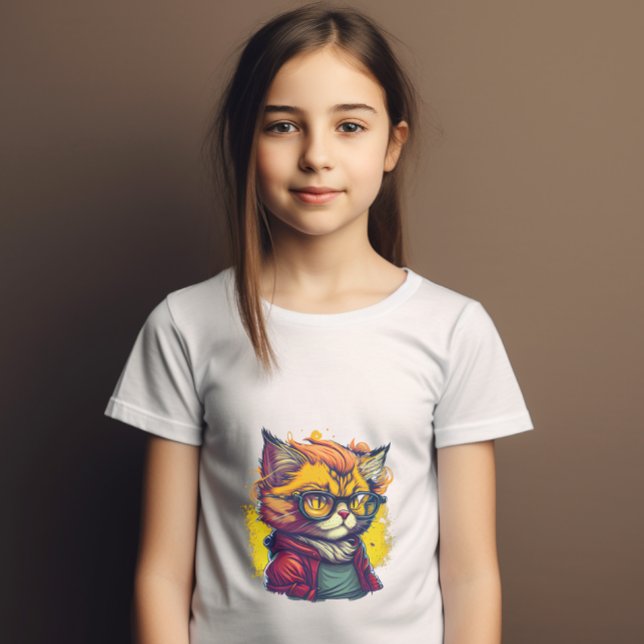 Orange Fluffy Cat in Red Jacket and Glasses T-Shirt (Von Creator hochgeladen)