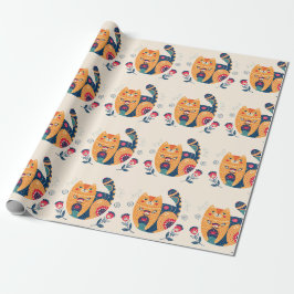 Orange Folk Cats Geschenkpapier