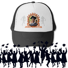 Orange Football Themed Foto Graduate Truckerkappe